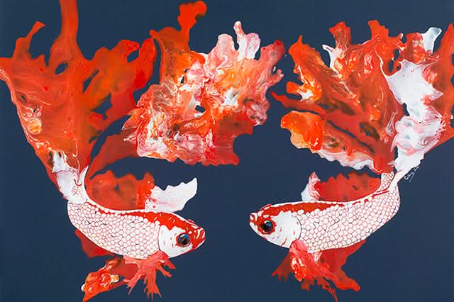 Betta Pair on Blue Lighter by Carol Perry