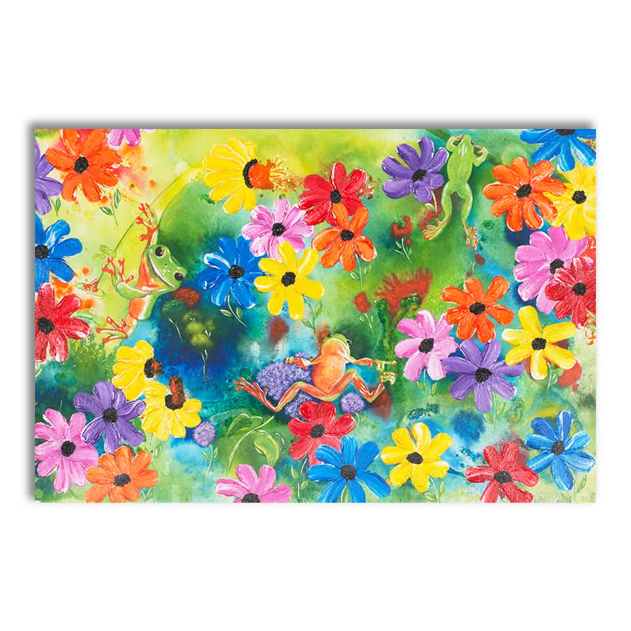 Frogs in Flower Field by Carol Perry