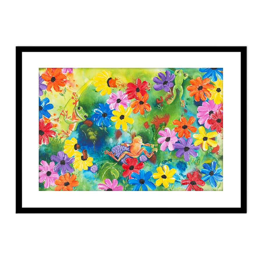Frogs in Flower Field by Carol Perry