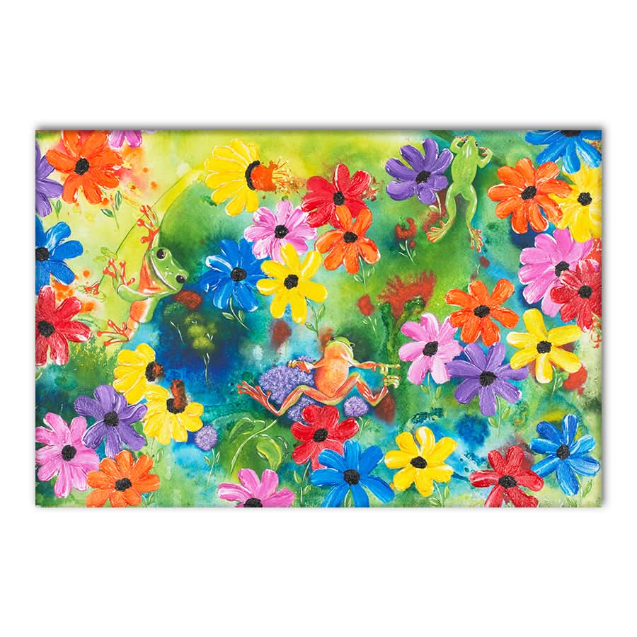Frogs in Flower Field by Carol Perry