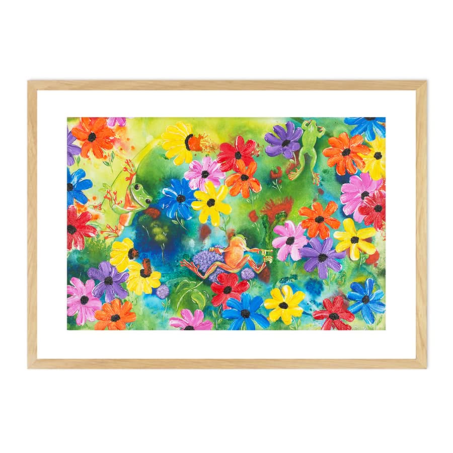 Frogs in Flower Field by Carol Perry