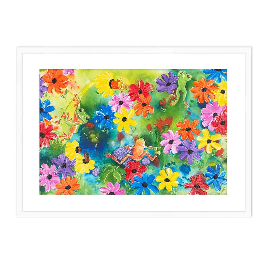 Frogs in Flower Field by Carol Perry