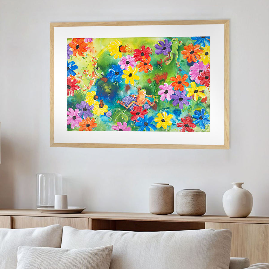 Frogs in Flower Field by Carol Perry