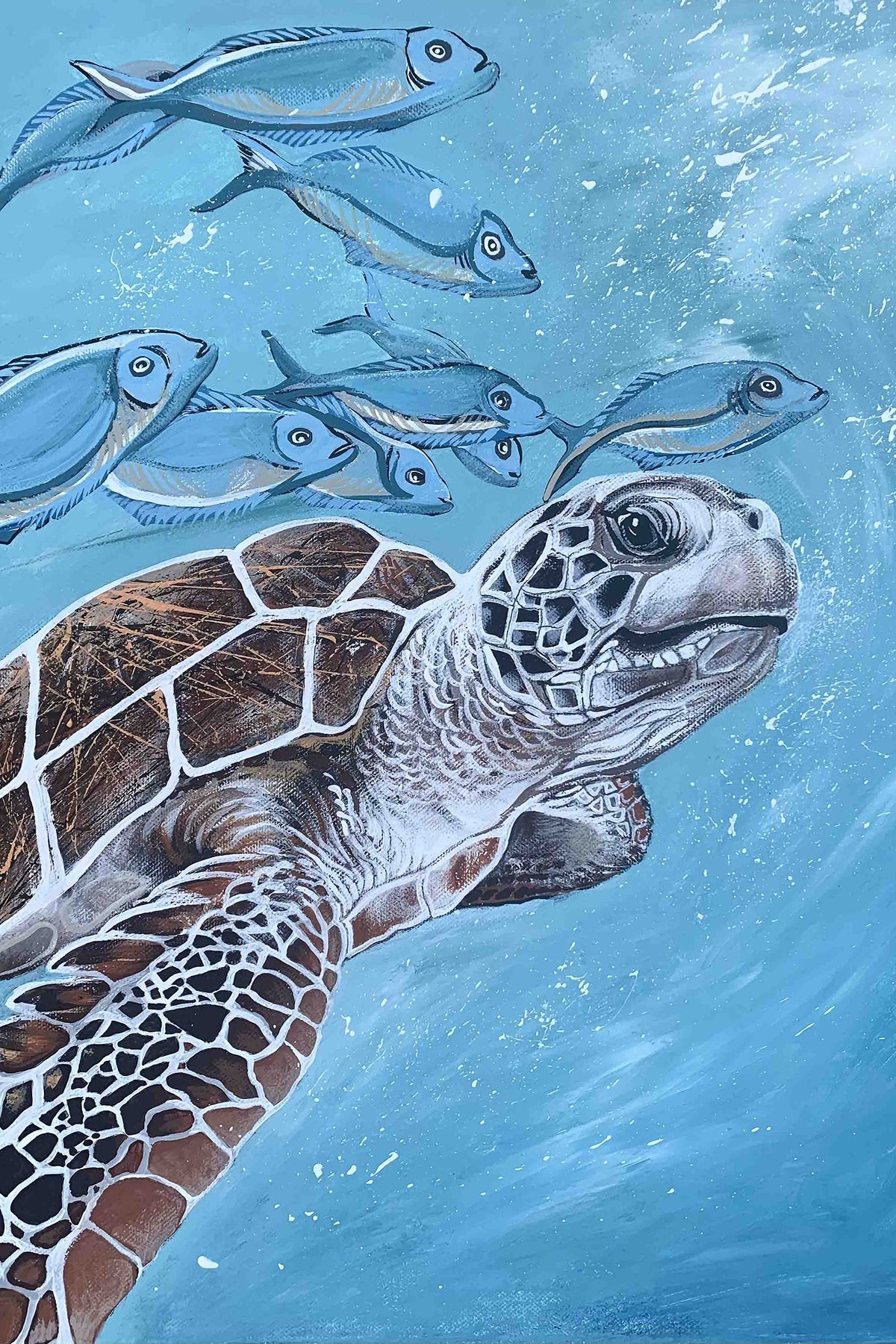 Aqua Turtle with Silver Fish by Louisa-Jane