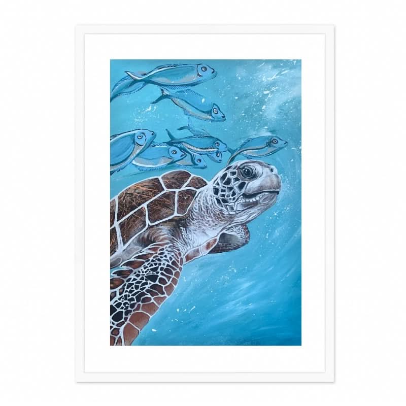 Aqua Turtle with Silver Fish by Louisa-Jane