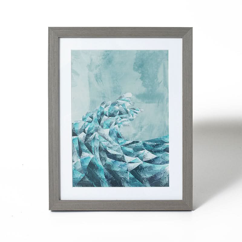 Geometric Metallic Silver Wave by Sarah Manovski (Fine Art Print with Grey Box Frame)