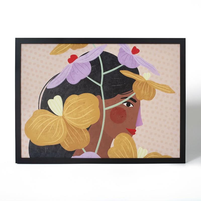 Hidden Behind Yellow and Purple Flower by Bea Muller (Canvas Print with Black Box Frame)