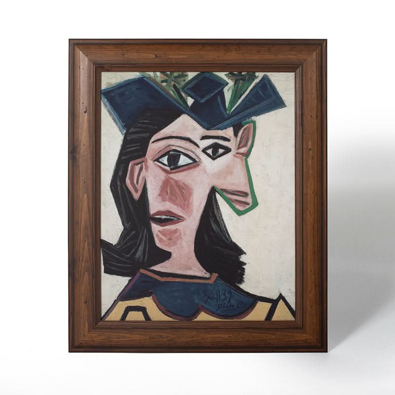 Bust of Woman with Hat. Dora by Pablo Picasso (Canvas Print with Brown Frame)