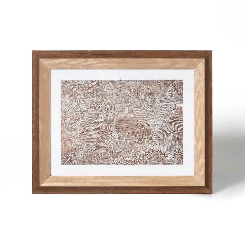 Aboriginal Dream Time by Maddy Hope-Hodgetts (Fine Art Print with Brown Frame)